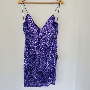 NWT LULUS Sz M Purple Sequin Mini Dress Spaghetti Straps V Neck NYE Party Date